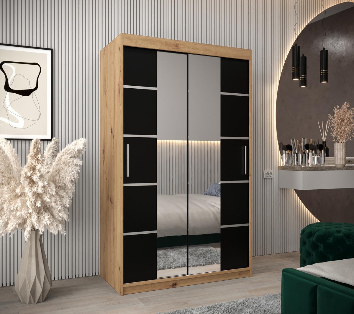 SCHWEBETÜRENSCHRANK 200/120/62 2-türig - Silberfarben/Schwarz, Holz/Kunststoff (120/200/62cm) - MÖBEL KRYSPOL