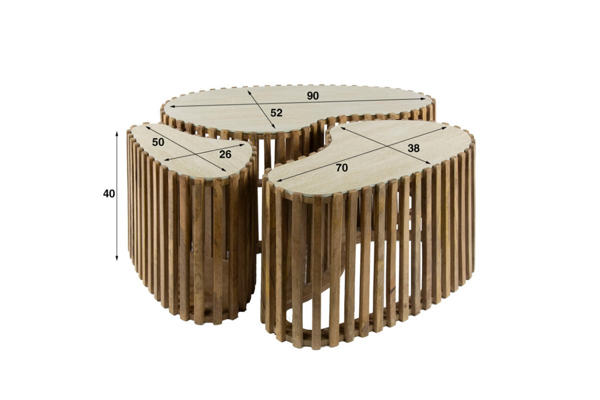COUCHTISCH LIMAY 3ER SET Weiß Keramik - Weiß/Braun, Mangoholz/Keramik (52/90/40cm) - KAWOLA