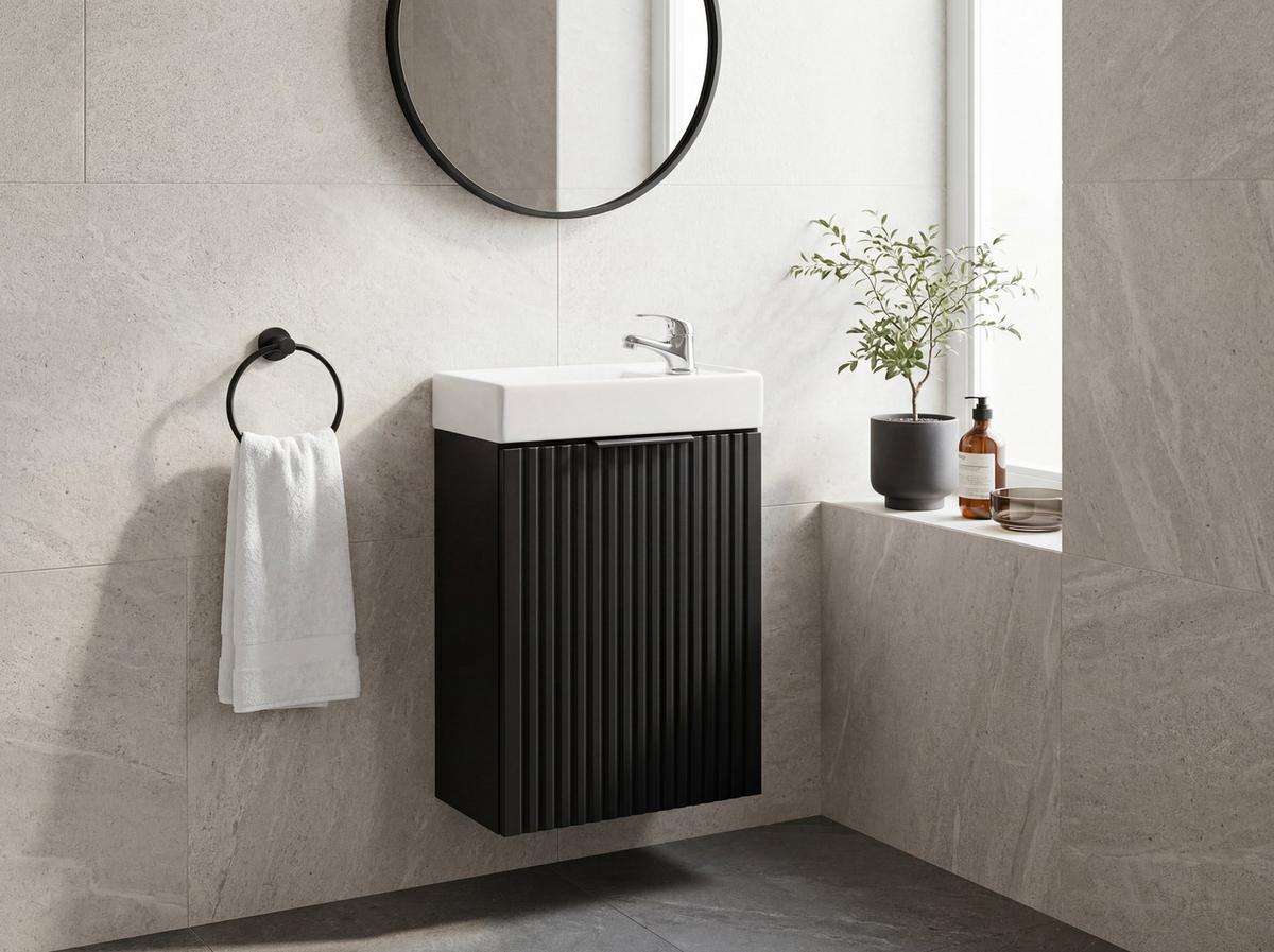 WASCHBECKENUNTERSCHRANK Niva hängend mit Rillenfronten in Schwarz, 40/57/22 cm - Multicolor/Schwarz, Holzwerkstoff/Kunststoff (40/57/22cm) - WFL GROUP