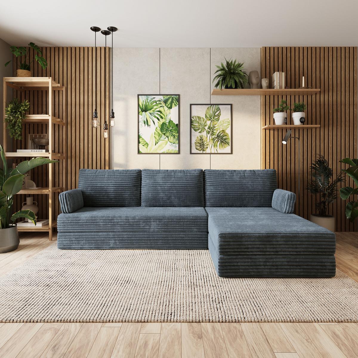 ECKSOFA ANKO modulares Boneless Sofa mit Schlaffunktion Grau Kordstoff - Blaugrau, Textil (270/160cm) - MASSENO
