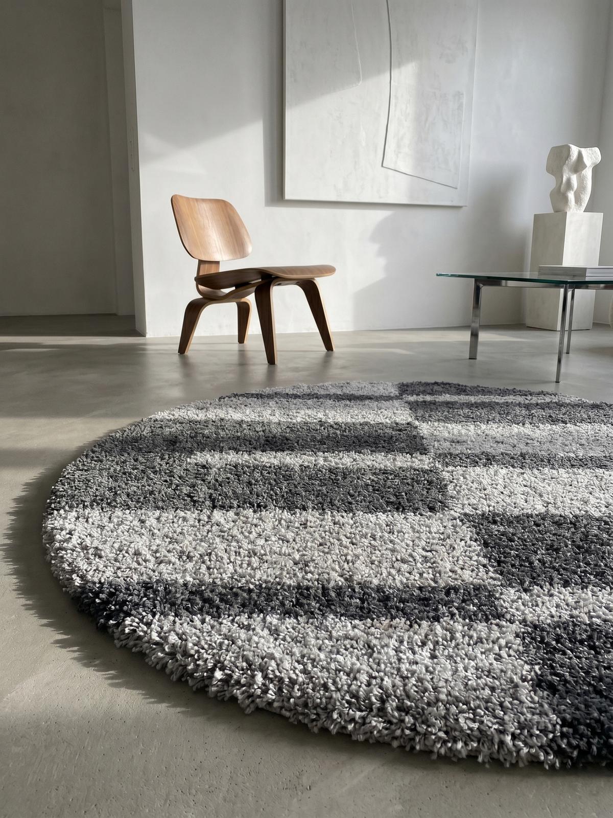 TEPPICH Hochflor WERFEN in Grau, kariert, Ø 80 cm - Grau, Textil (80/80cm) - KADIMA DESIGN