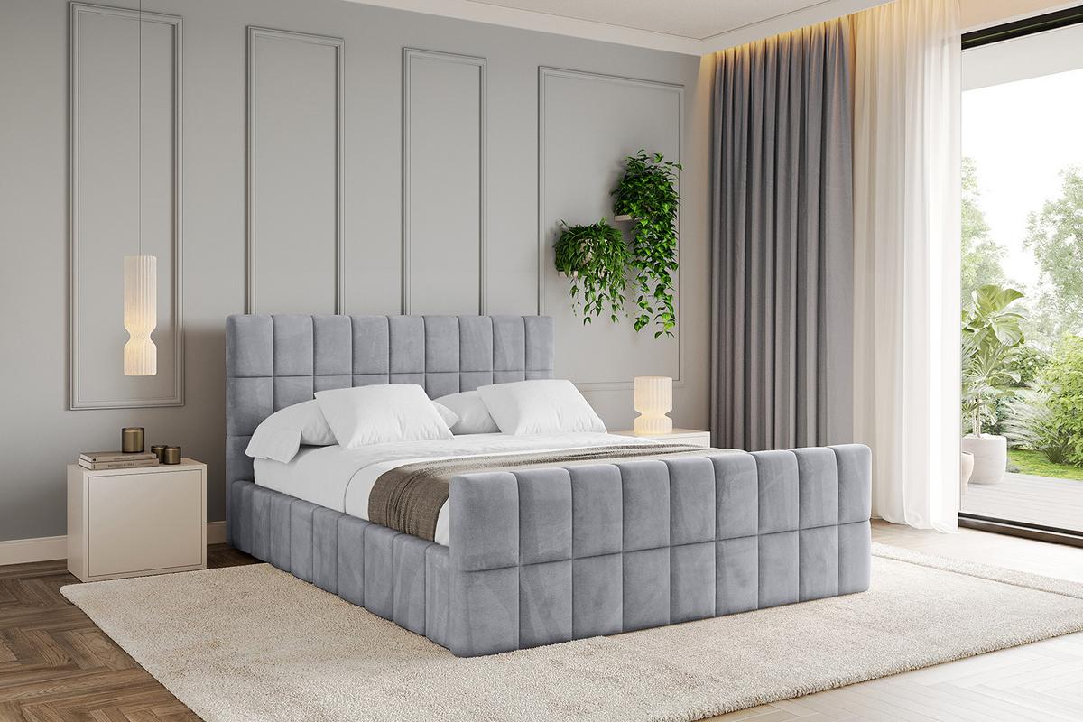 POLSTERBETT mit Bettkasten, Fußteil und Lattenrost, Boxbett mit Matratze H3/H4 - AMEA-Z 180x200 Hellgrau - Hellgrau, Holzwerkstoff/Textil (180/200cm) - ALTDECOR