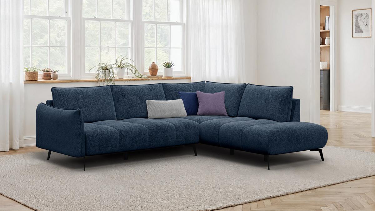 ECKSOFA AERA 5-Sitzer rechts, dunkelblau - Schwarz/Dunkelblau, Holz/Textil (268/206cm) - Wozimo