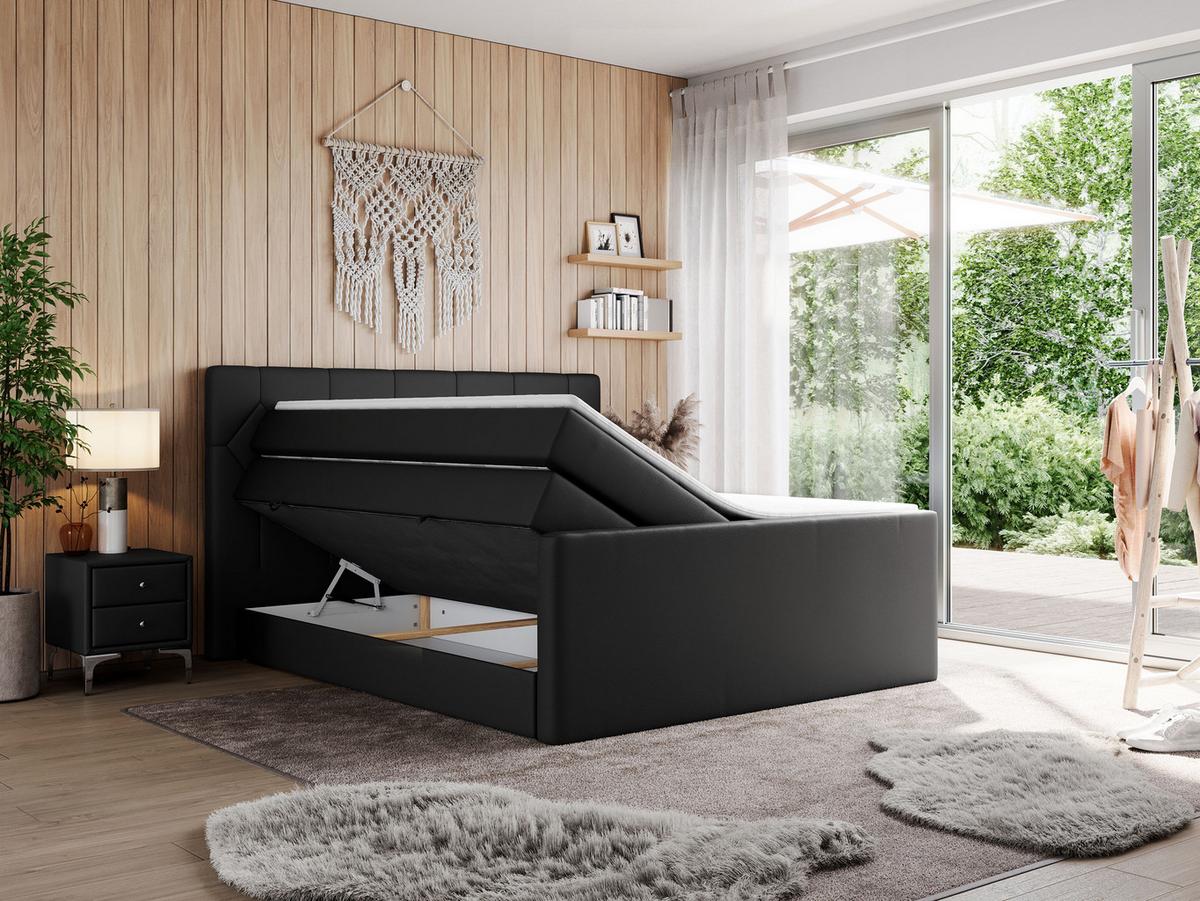 BOXSPRINGBETT KING EIGAR 200/200 Schwarz Kunstleder - H4 - Schwarz, Holz/Textil (200/200cm) - MKS