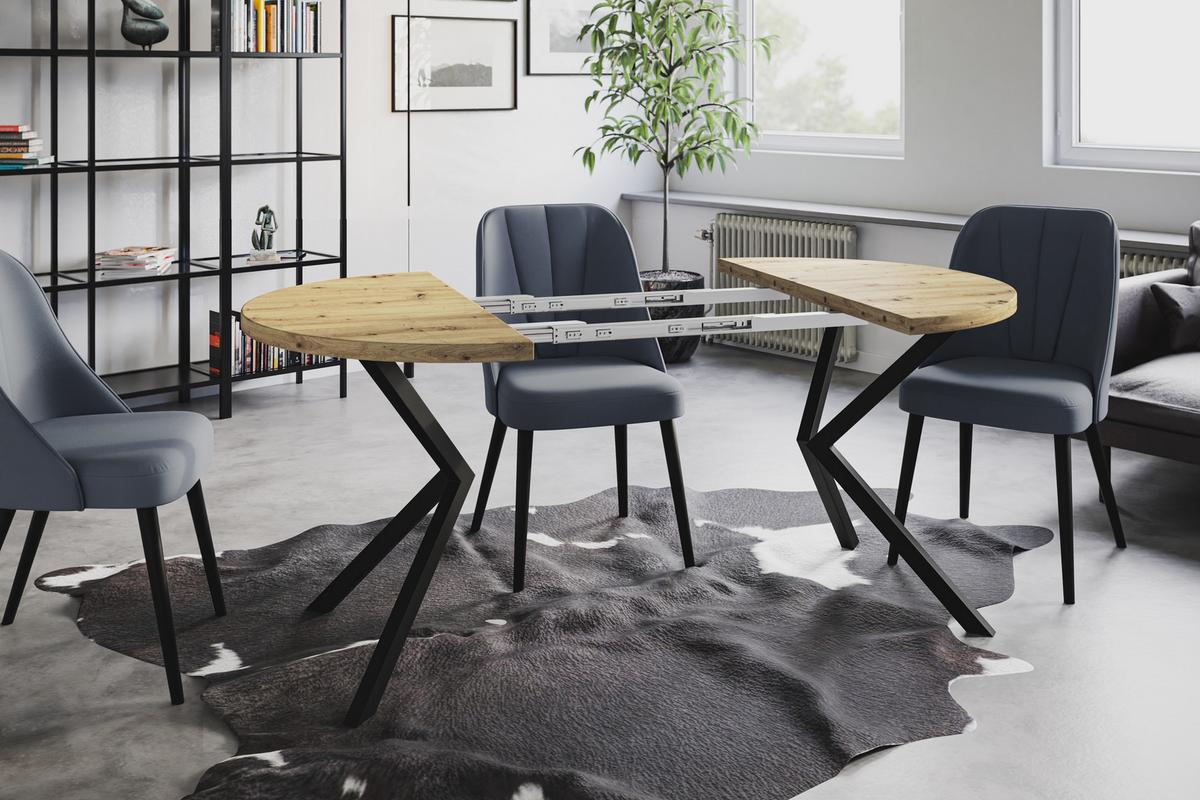 RUNDER Esszimmertisch LOFT LITEN, ausziehbarer Tisch Durchmesser: 120 cm/200 cm, Wohnzimmertisch Farbe: Mattbraun, mit Metallbeinen in Farbe Schwarz - Hellbraun/Schwarz, Holzwerkstoff (120/120/76cm) - Alpi-Möbel