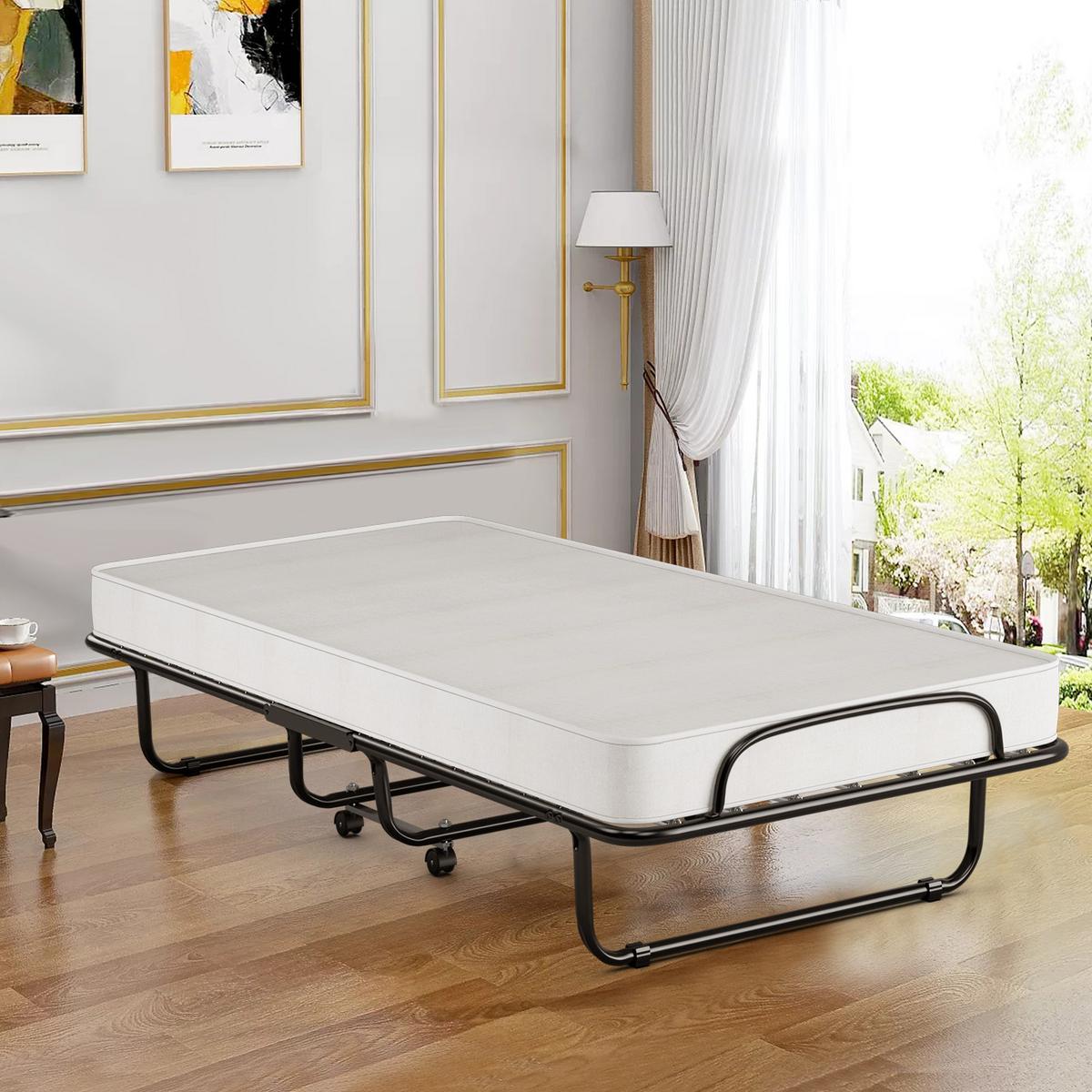 GASTEBETT mit Matratze Beige - Schwarz, Metall - COSTWAY