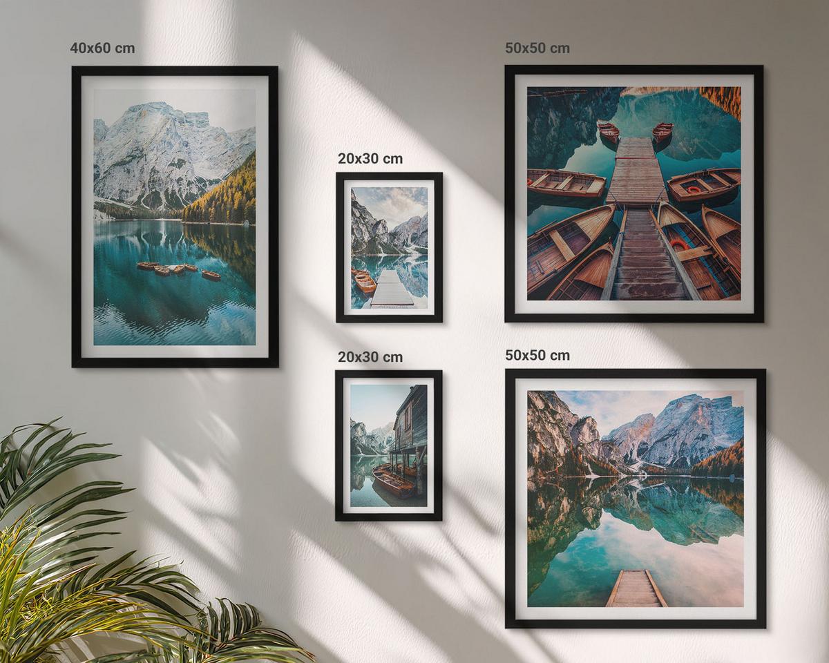 BILDER SET 5er Set - 50x50 cm & 20x30 cm & 40x60 cm Schwarzer Rahmen - Ansichten von Griechenland, Łódź, Häuser - Schwarz, Kunststoff (40/60cm) - TULUP