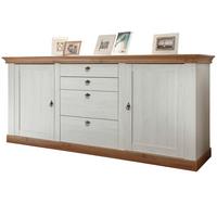 SIDEBOARD weiß Pinie, Eiche Wotan 210 cm, Anrichte im Landhaus-Stil - Eiche Wotan/Silberfarben, Holzwerkstoff/Metall (210/91/52cm) - Furn.Design