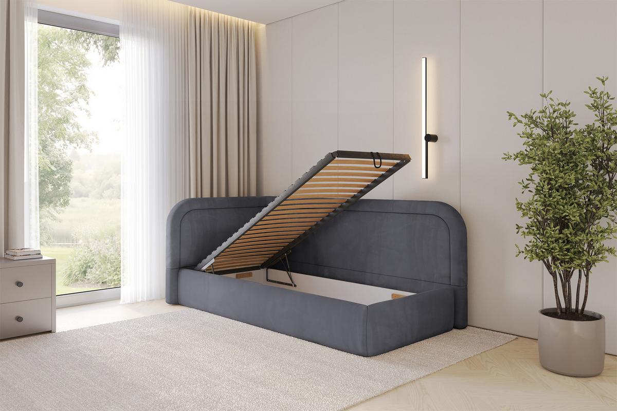 EINZELLBETT Jugendbett mit Bettkasten, Rechts - JOVY 90x200 Dunkelgrau - Titanfarben, Holzwerkstoff/Textil (90/200cm) - ALTDECOR