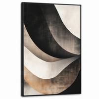 LEINWAND Bilder mit Rahmen - Abstrakt - Wellen - Schwarz - Verwittert - 90x140 - Trüffeleichefarben, Textil (90/140cm) - MuchoWow