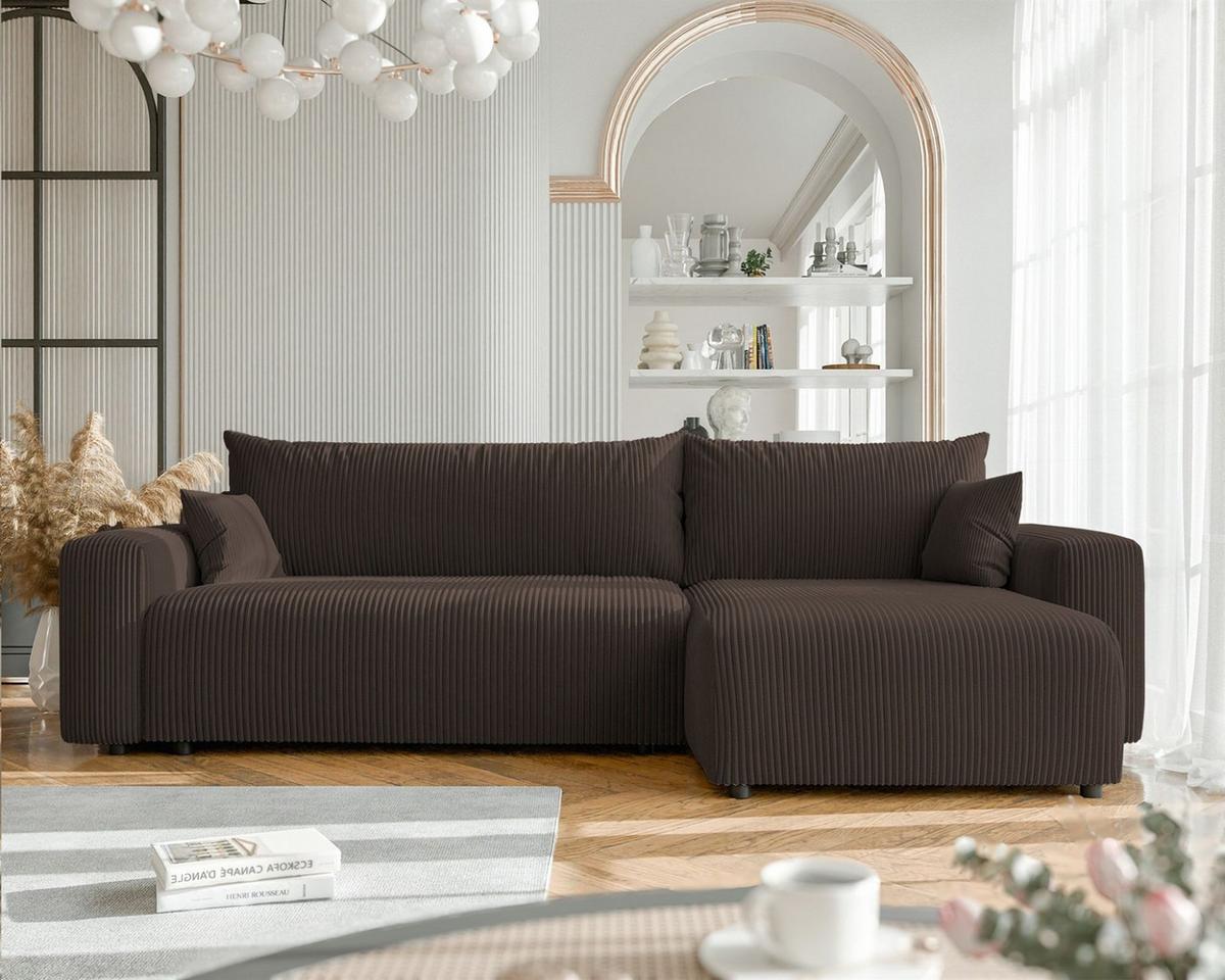 ECKSOFA Luna Max Mit Schlaffunktion - Dunkelbraun, Holzwerkstoff/Textil (145/278cm) - Fun Möbel