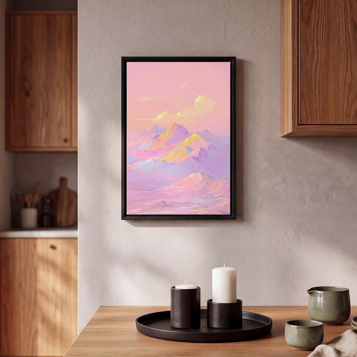 LEINWAND Bilder mit Rahmen - Berggipfel - Wolken - Verträumt - 20x30 - Hellrosa, Textil (20/30cm) - MuchoWow