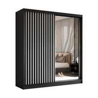 SCHWEBETÜRENSCHRANK LAMELLO 200/216/61 cm 2-türig mit Spiegel Schwarz - Schwarz, Holzwerkstoff (200/216/61cm) - MASSENO