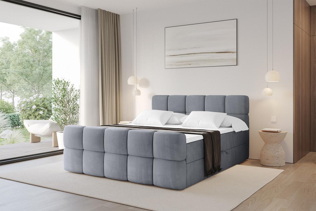 BOXBETT mit Matratze H3 - FAMA-Z - 200x200 cm Grau Casablanca - Grau, Holzwerkstoff - ALTDECOR