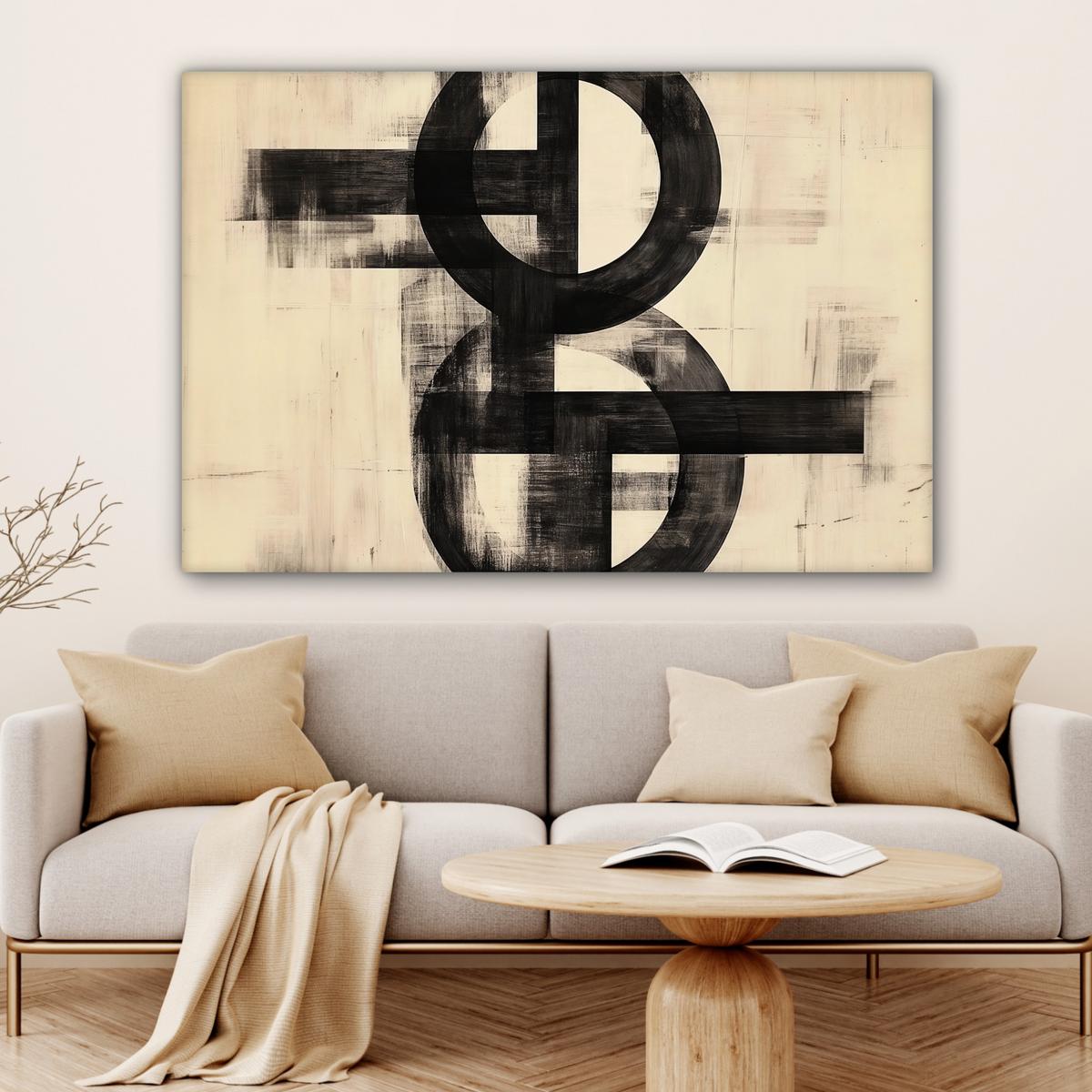 LEINWANDBILD Kreise - Balken - Schwarz - Abstrakt Wohnzimmer Groß 120x80 cm - Schwarz, Textil (120/80cm) - MuchoWow