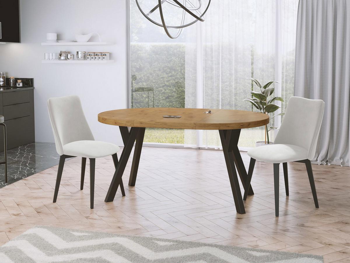 ESSTISCH Twixy runder ausziehbarer, Lancelot Eiche 100-200/100/76 cm - Eichefarben/Schwarz, Holz/Holzwerkstoff (100/200/76cm) - WFL GROUP