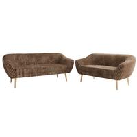 SITZGARNITUR PIRS 3+2 - Braun Cord - Holzbeine - Buchefarben/Braun, Holzwerkstoff/Textil (180/75/74cm) - MKS