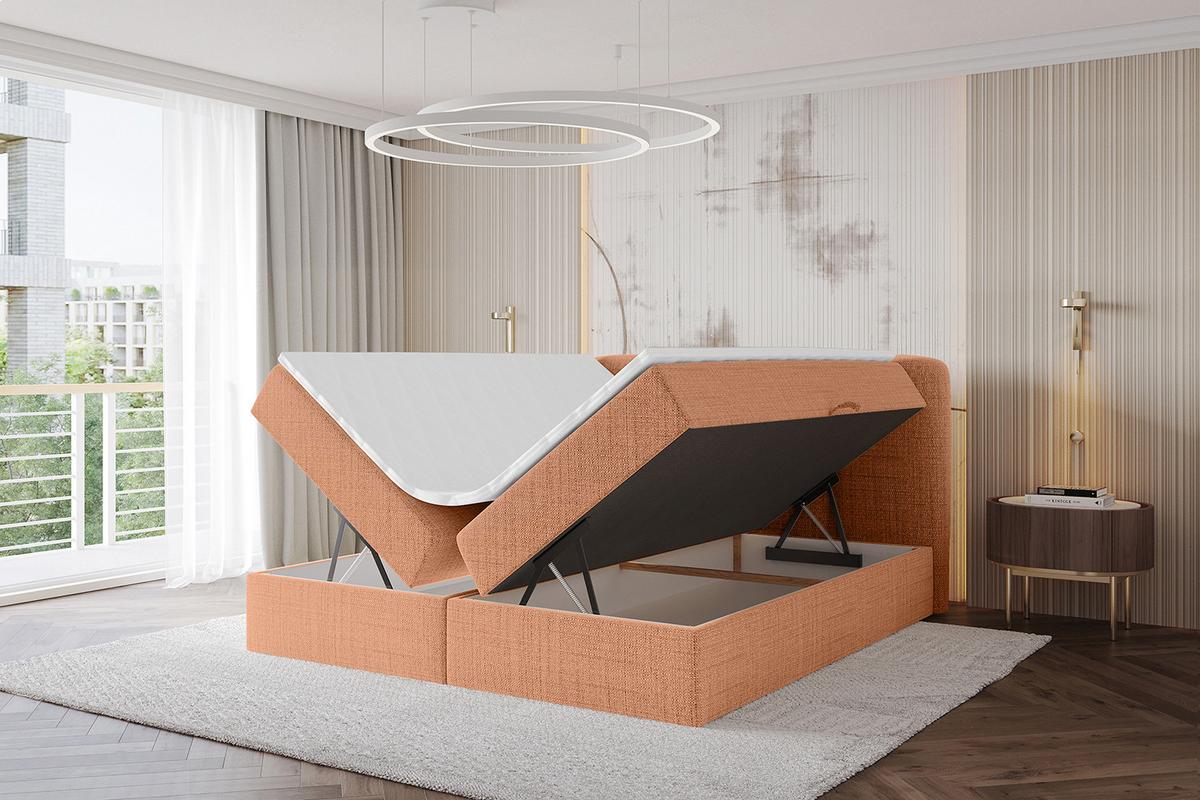 BOXBETT mit Matratze H4 - NINA - 180x200 cm - Apricot - Orange, Holzwerkstoff (180/200cm) - ALTDECOR