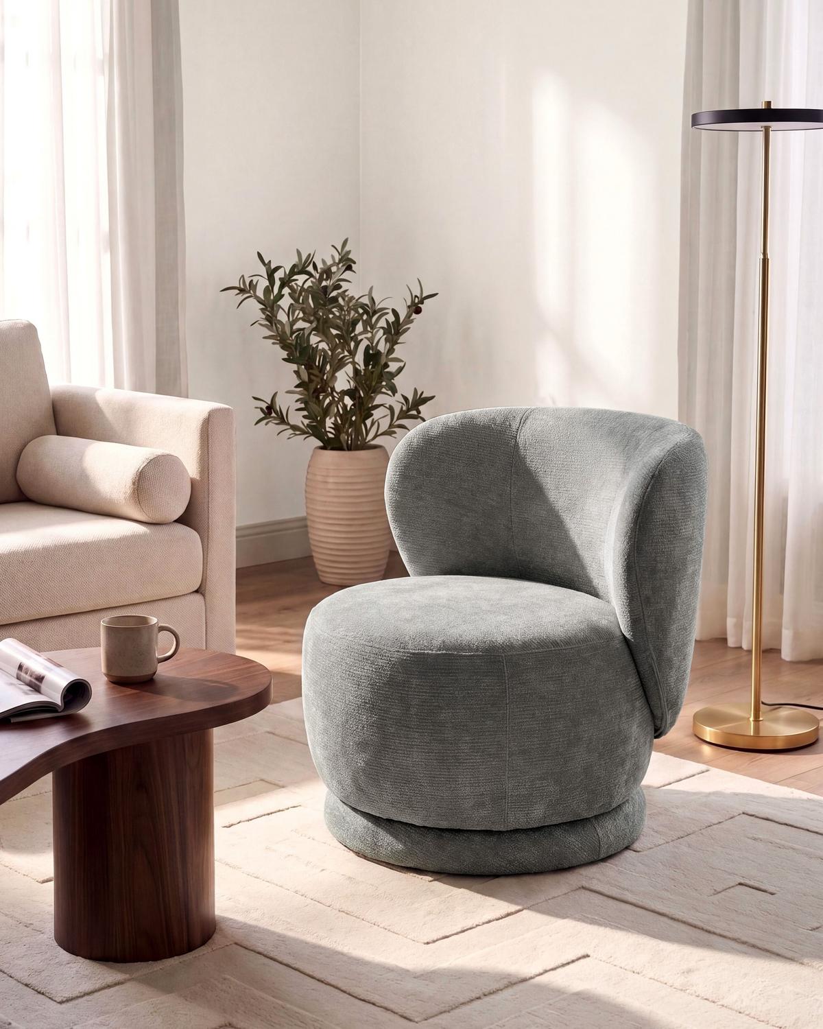 DREHSESSEL Chenillegewebe Hellgrün Blomma - Hellgrün, Holz/Textil (60/72/63cm) - Beliani