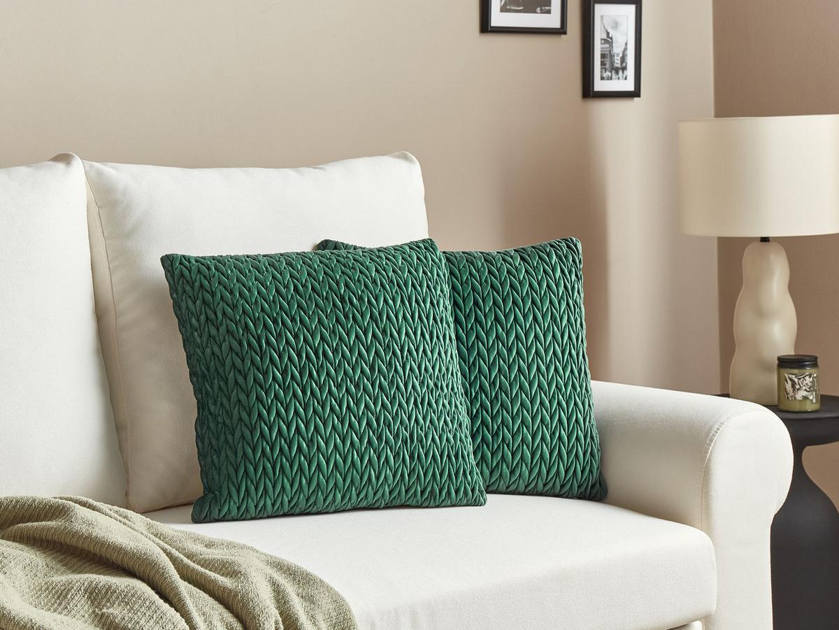DEKOKISSEN 2er-Set Grün 45/45 cm Eclipta - Grün, Textil (45/45cm) - Beliani