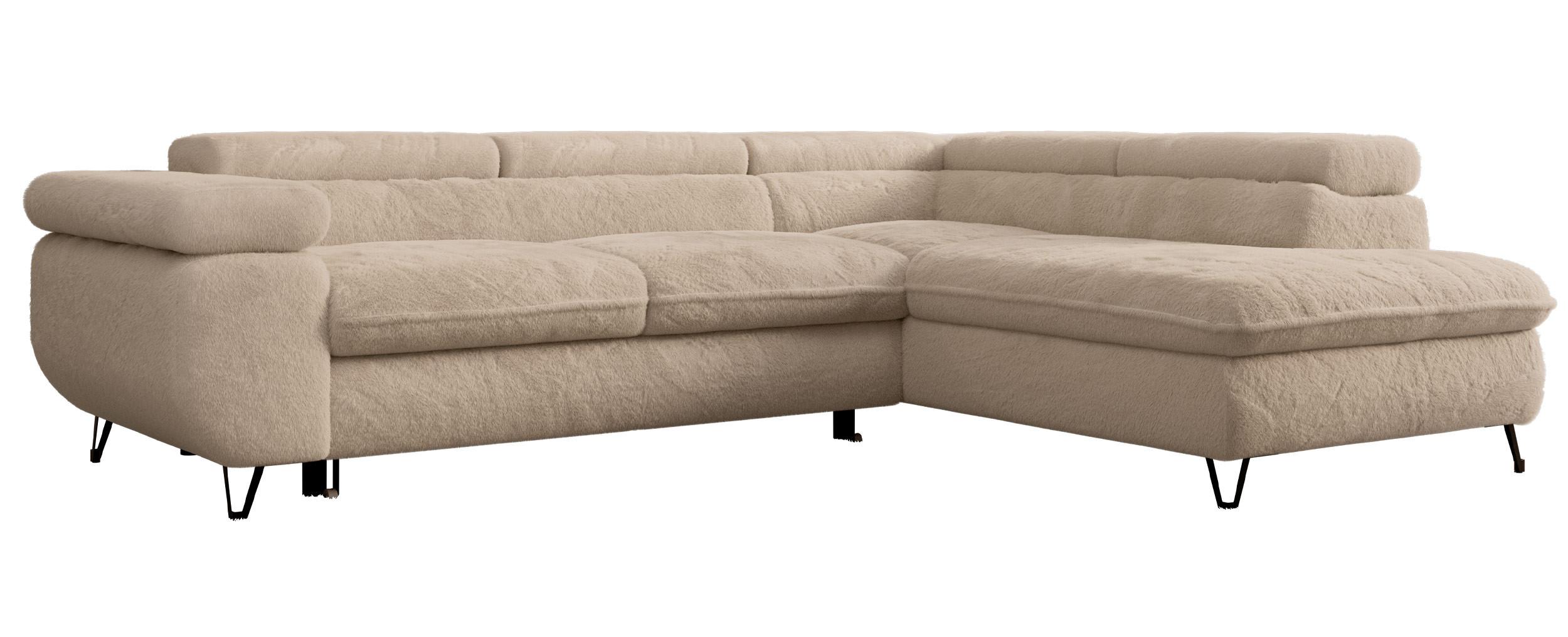 ECKSOFA PEDRO L Beige Plüsch - Rechts Seite - Sandfarben/Beige, Textil/Metall (273/208cm) - MKS