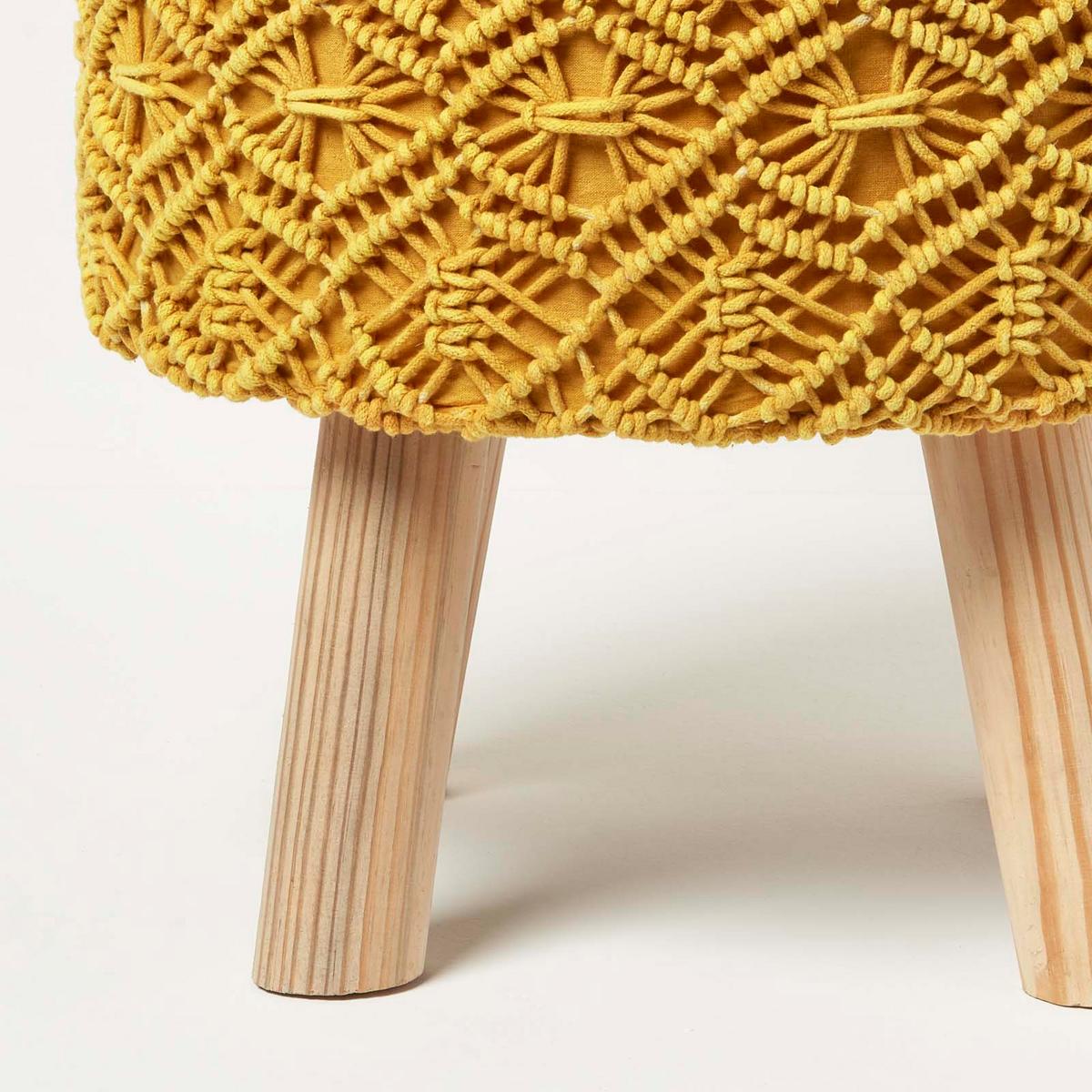 MAKRAMEE-HOCKER Willow gelb, 41/41/43 cm - Gelb, Textil (41/43/41cm) - Homescapes