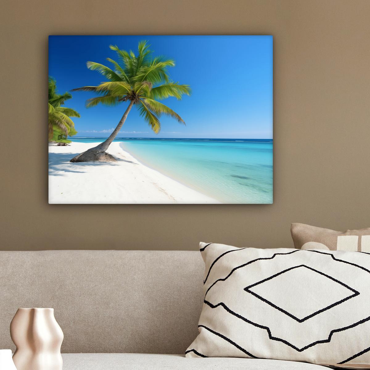 LEINWANDBILD Strand - Palme - Tropisch - Meer Wandbild 40x30 cm - Grün, Textil (40/30cm) - MuchoWow