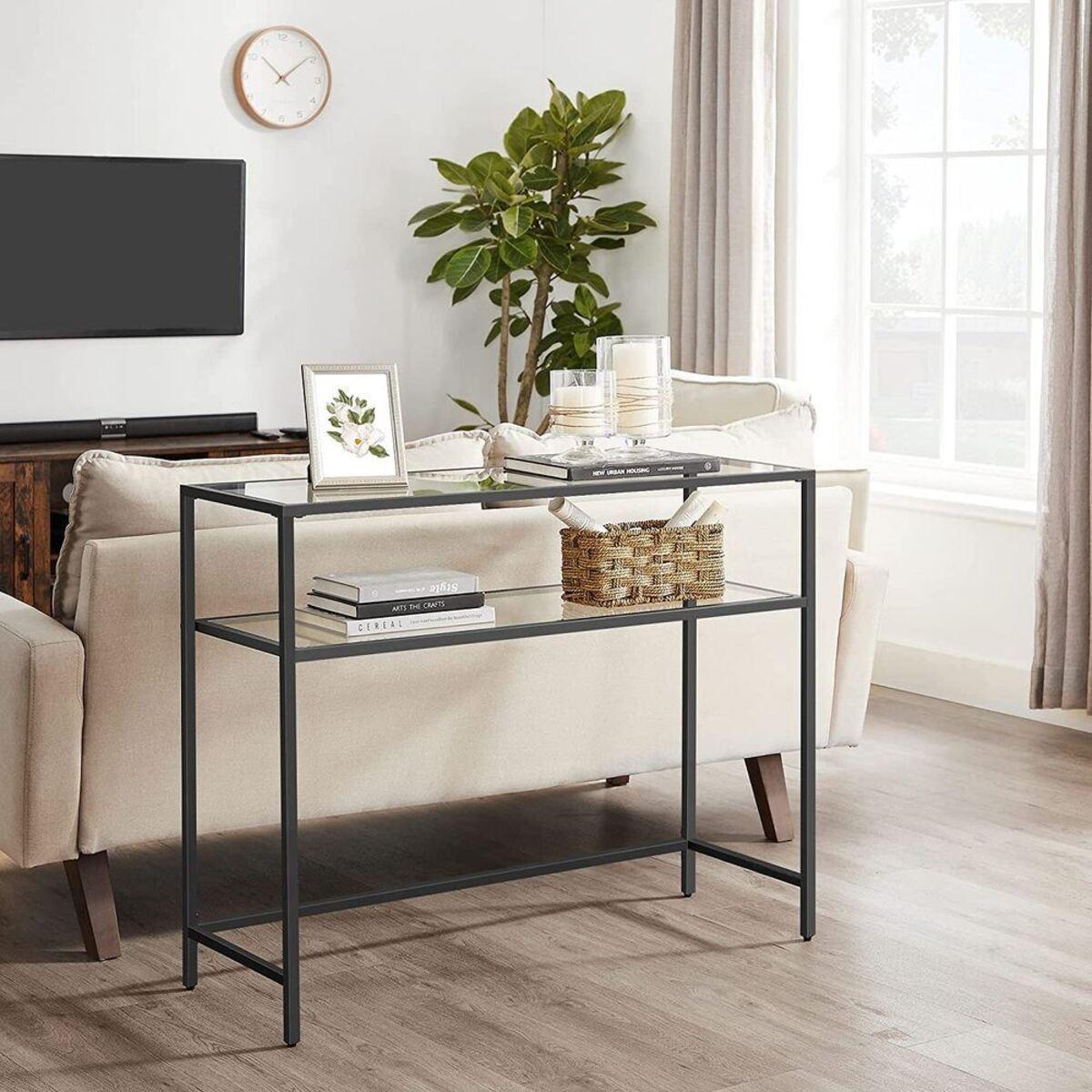 METALLKONSOLE mit 2 Regalen aus gehärtetem Glas 30/90/80 cm - Schwarz, Metall (31/30/80cm) - Calicosy