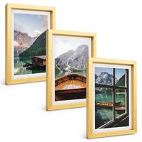BILDER SET 3er Set - 20x30 cm Goldrahmen - Hütten am Bergsee Łódź - Goldfarben, Kunststoff (20/30cm) - TULUP