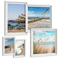 BILDER SET 5er Set - 50x50 cm & 20x30 cm & 40x60 cm Weißer Rahmen - Tropische türkisfarbene Inseln - Weiß, Kunststoff (40/60cm) - TULUP