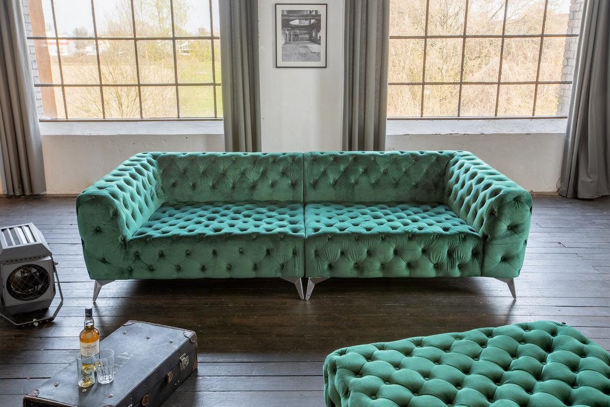 BIG SOFA NARLA Grün Velvet - Silberfarben/Grün, Textil (280/70/140cm) - KAWOLA