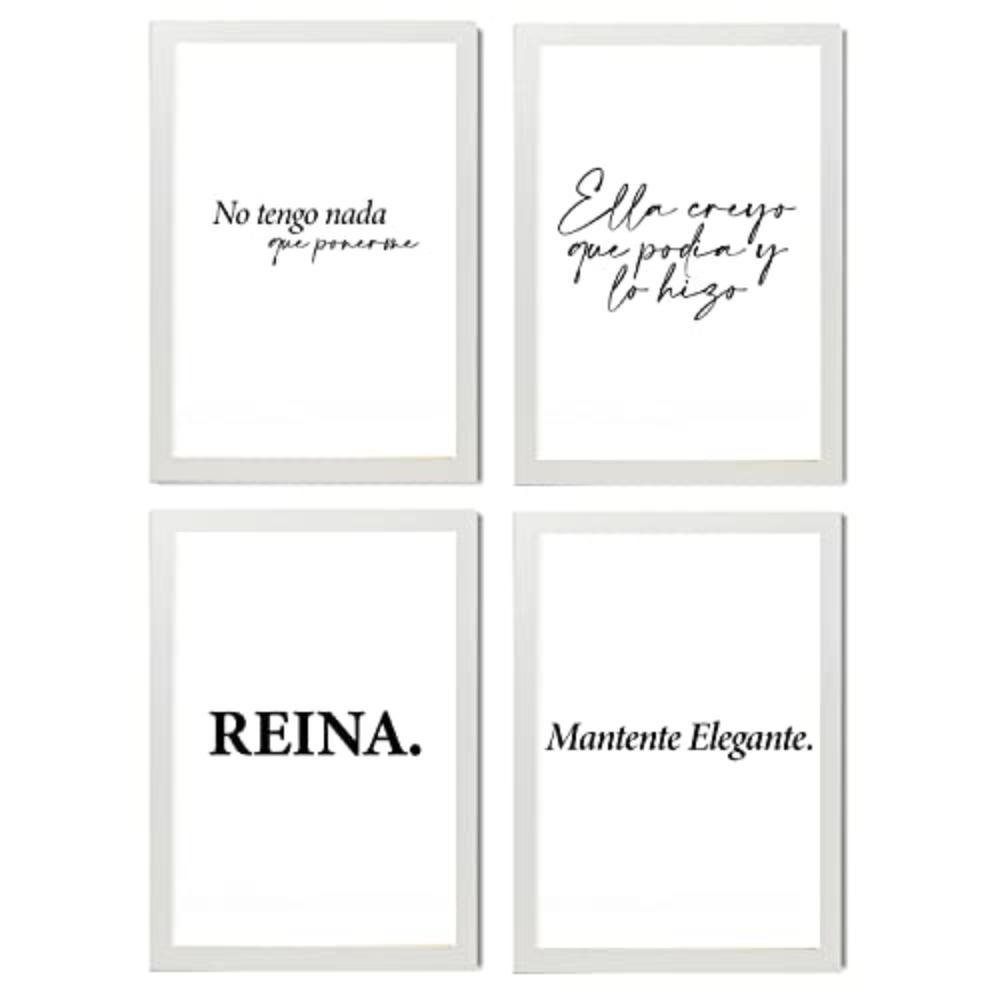 POSTER Set mit 4 Königin TypografieStil A3 Weißer Rahmen - Weiß, Papier (29.7/3cm) - Nacnic