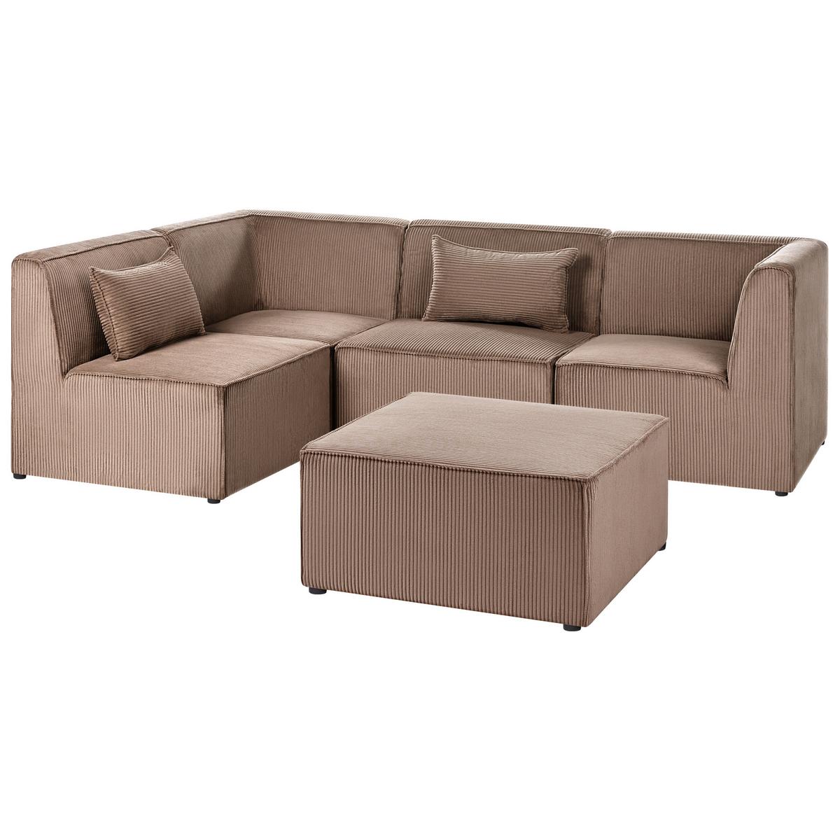 ECKSOFA Modul 4-Sitzer rechtsseitig Sandbeige Cord mit Ottomane Lemvig - Sandfarben/Beige, Textil (250/166cm) - Beliani