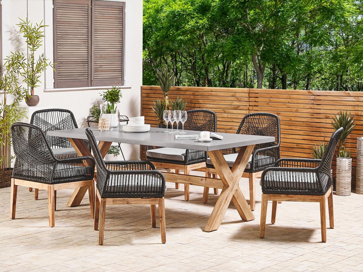 GARTENMÖBEL-SET 6-Sitzer Faserzement schwarz/grau Olbia - Hellbraun/Schwarz, Stein - Beliani