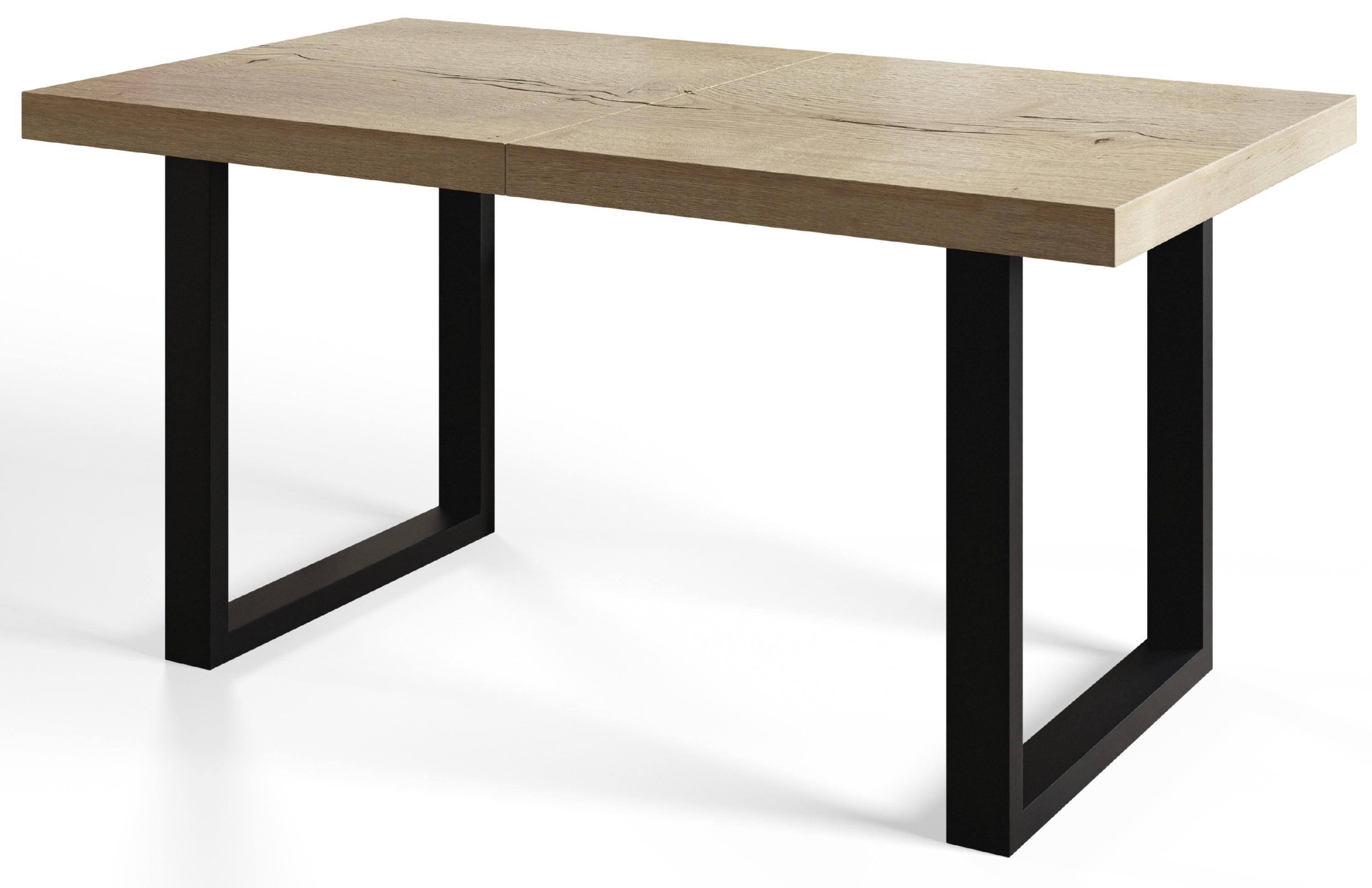 INDUSTRIELLER Esszimmertisch LOFT-U, ausziehbarer Tisch, Größe: 180-280X90X77 cm, Wohnzimmertisch Farbe: HALIFAX, mit Metallbeinen in Farbe Schwarz - Schwarz/Naturfarben, Holzwerkstoff (180/90/77cm) - Alpi-Möbel