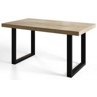 INDUSTRIELLER Esszimmertisch LOFT-U, ausziehbarer Tisch, Größe: 180-280X90X77 cm, Wohnzimmertisch Farbe: HALIFAX, mit Metallbeinen in Farbe Schwarz - Schwarz/Naturfarben, Holzwerkstoff (180/90/77cm) - Alpi-Möbel