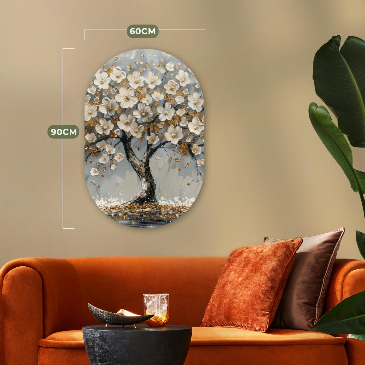 WANDBILD Baum - Gold - Blumen - Abstrakt - Kunst Wanddeko Schlafzimmer 60x90 cm - Goldfarben, Kunststoff (60/90cm) - MuchoWow