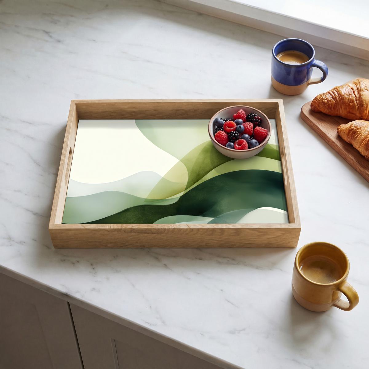 TABLETT Wellen - Abstrakt - Hellgrün - Ornamental 40x30 cm - Grün, Holz (40/5/5cm) - OnlyWow