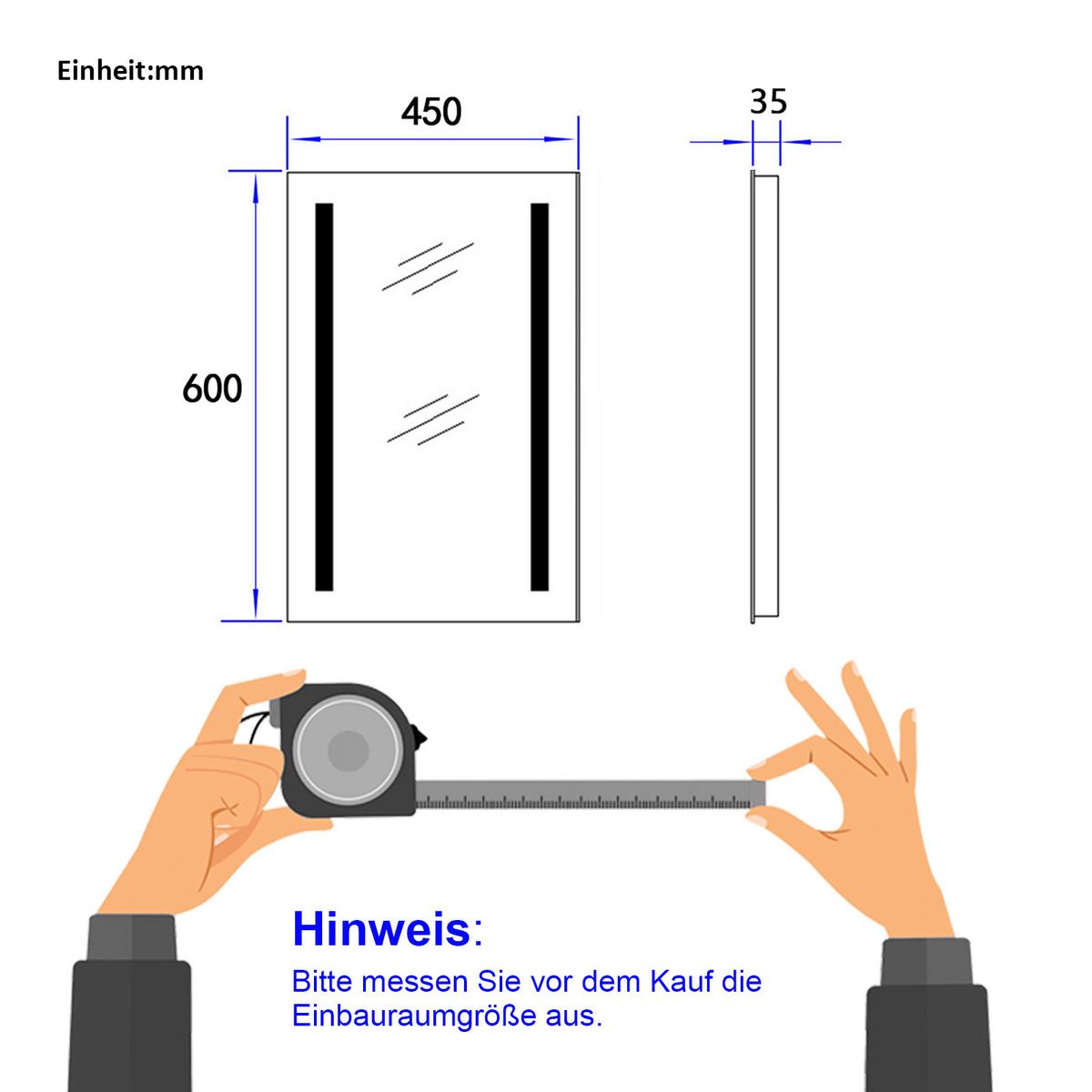 BADSPIEGEL mit Beleuchtung Rechteckig Umweltfreundlicher Silberspiegel 60/45 cm - Transparent, Glas (45/60/3.5cm) - EMKE