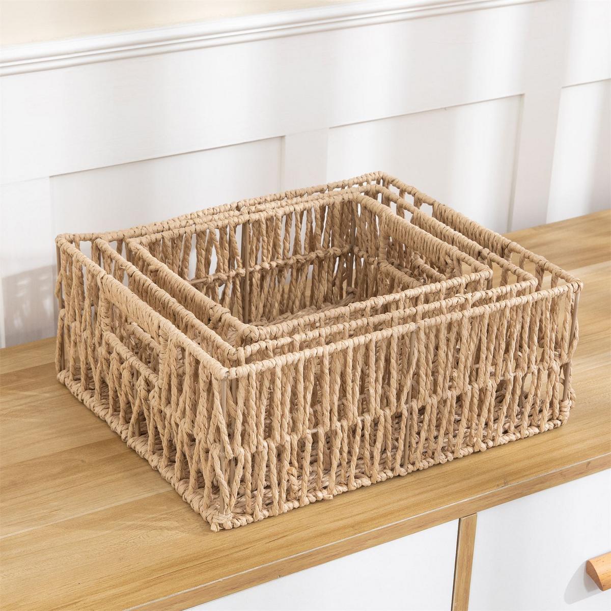 AUFBEWAHRUNGSKÖRBE ENIN 3er Set natur - Naturfarben, Holz (34/13/28cm) - IDIMEX