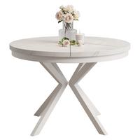AUSZIEHTISCH MILTON 90-166/76 cm mit Metallgestell und Zarge, Weiß / Bianco Marmor - Perlmutt/Weiß, Holzwerkstoff/Metall (90/90/76cm) - Idohome