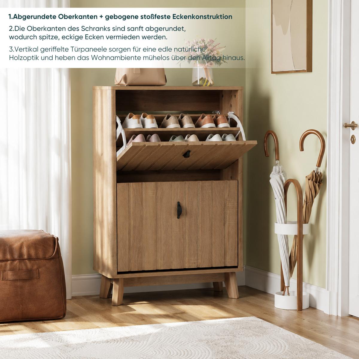 SCHUHESCHRANK Eichenfarben Mit Kippfach & Schranktür Mid-Century - Eichefarben, Holzwerkstoff (60/94/24cm) - Urban Meuble