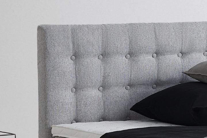 Boxspringbett hellgrau gepolstertes Kopfteil Webstoff Matratze und Topper Bezug Jersey
