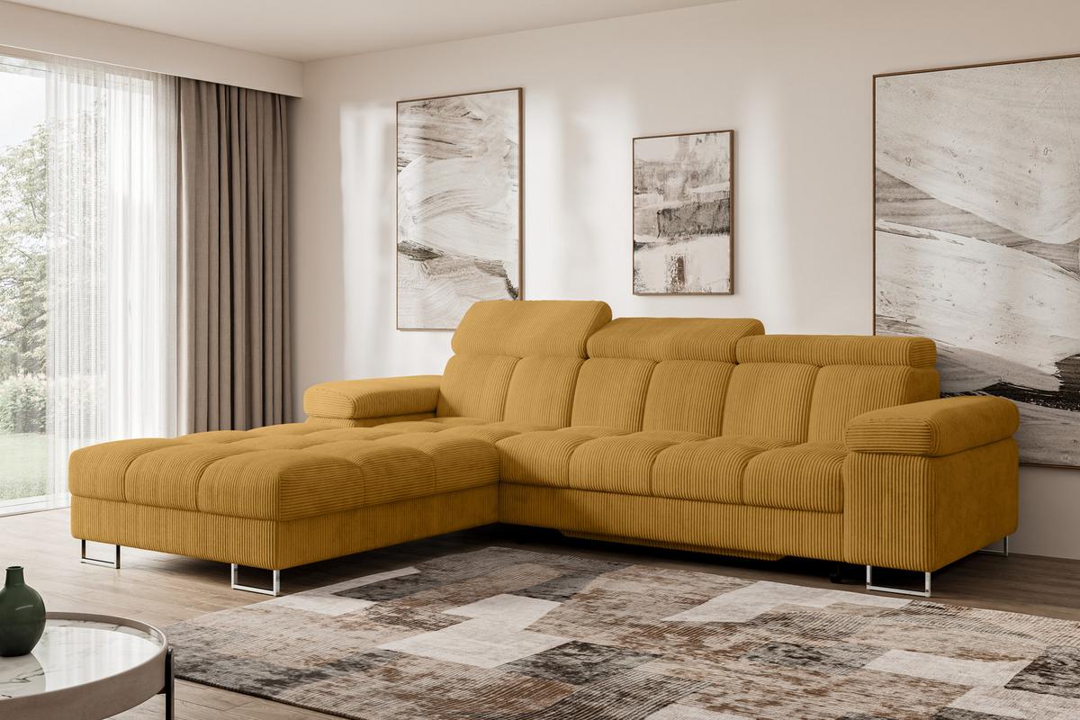 ECKSOFA mit Schlaffunktion Ottomane Links 271x203x79 Senfgelb Cord - Honig, Holzwerkstoff/Textil (271/203cm) - ALTDECOR