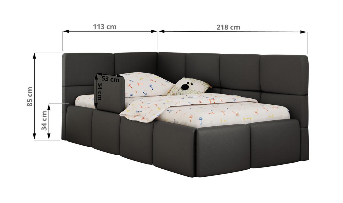POLSTERBETT ARVO ALTA 90/200 - Grau Kunstleder - Taschenfederkernmatratze - Links - Dunkelgrau, Textil (90/200cm) - MKS