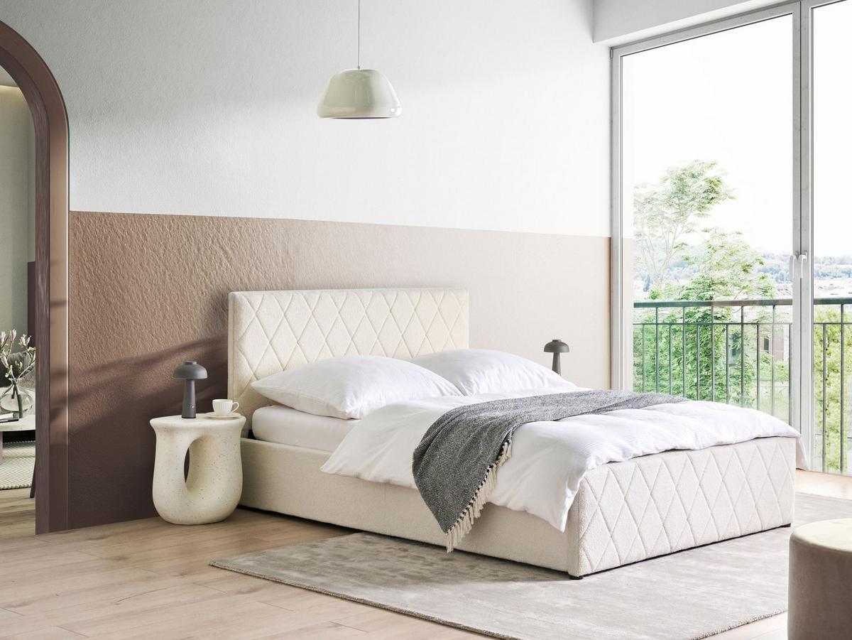 BETT mit Stauraum 140/200 cm Bouclé Cremeweiß Rochefort - Creme, Textil (140/200cm) - Beliani