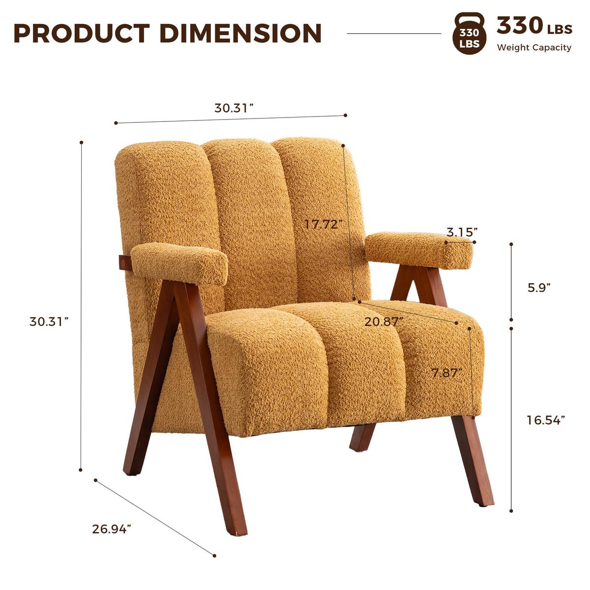 SESSEL aus bouclé und eichenholz, moderner akzentstuhl - Gelb, Holz (77/77/68.5cm) - Urban Meuble