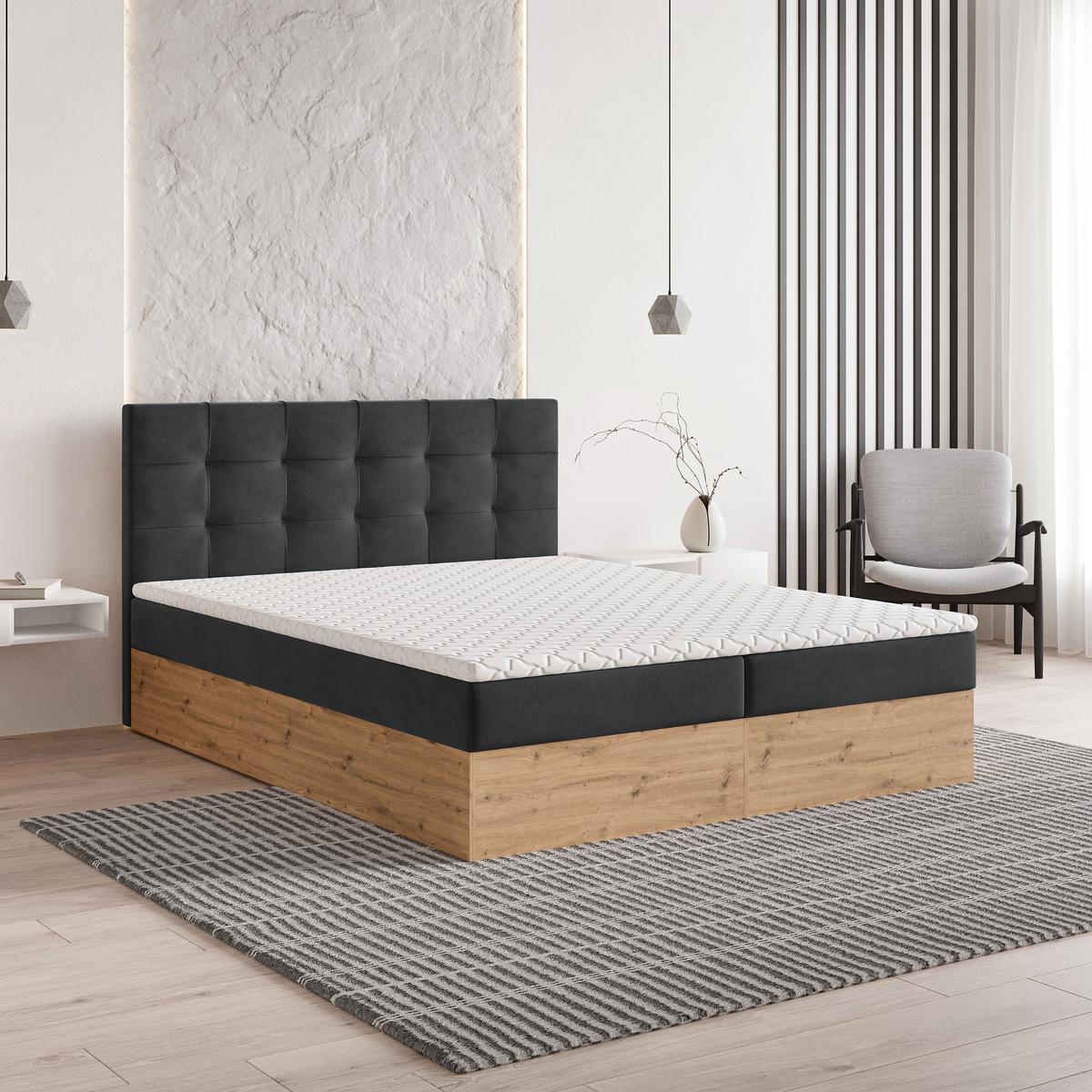 BOXBETT MOLVEN 160x200 cm mit Matratze und Topper - Graphitfarben - Graphitfarben, Holz (160/200cm) - MASSENO