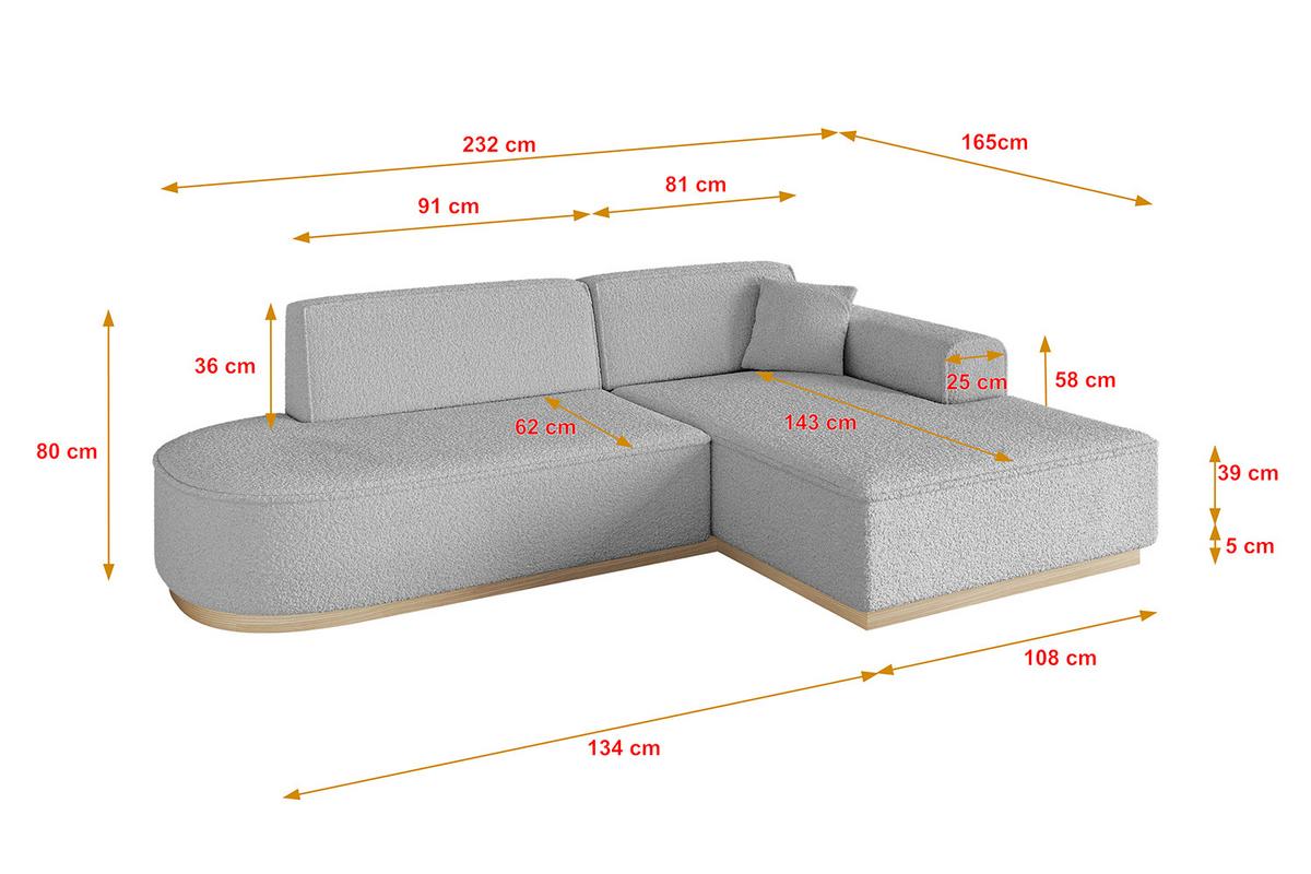 ECKSOFA Ottomane Rechts IREA-L1 - 232x165x80 cm Hellgrau - Hellgrau, Holzwerkstoff/Textil (232/165cm) - ALTDECOR