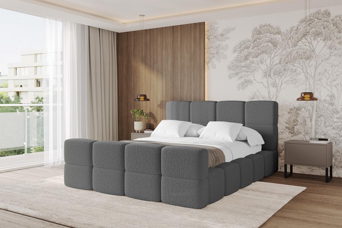 POLSTERBETT mit Bettkasten und Lattenrost, Bett mit Matratze H3/H4, Kopfteil, Boxbett, Doppelbett mit Stauraum - NATA-Z 200x200 Grau - Grau, Holzwerkstoff/Textil (200/200cm) - ALTDECOR